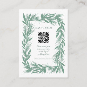 Details/Scan to Share Winter Wreath Wedding Green Enclosure Card