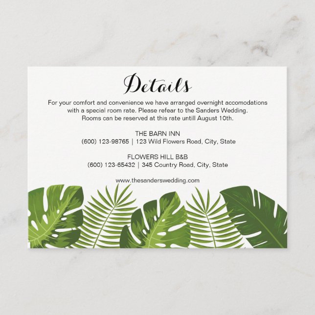 Details Tropical Wedding insert card template (Front)