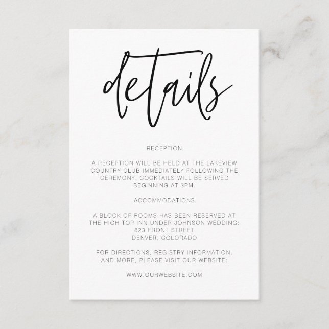 Details Wedding Invitation Insert Enclosure Card (Front)