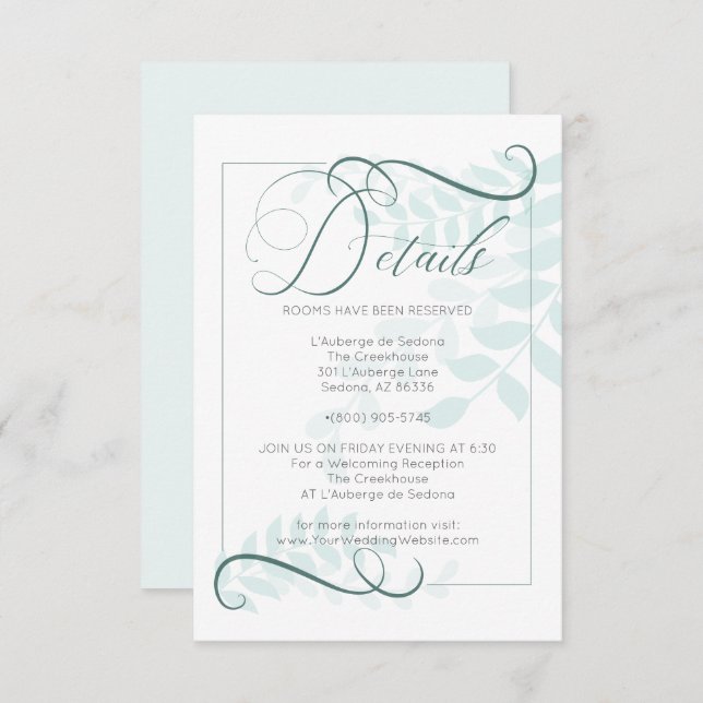 DETAILS | Whimsical Mint Leaves Jade Green Accents Invitation (Front/Back)