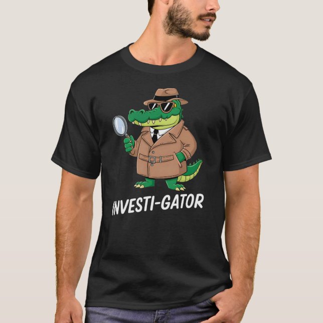 Detective Alligator Cartoon Character Investi-gato T-Shirt (Front)