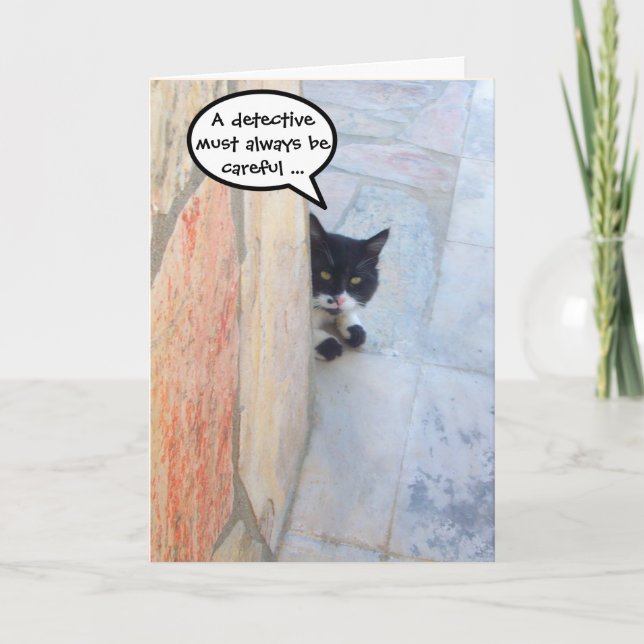 DETECTIVE CAT BEHIND THE STONE WALL / Father's Day Card (Front)