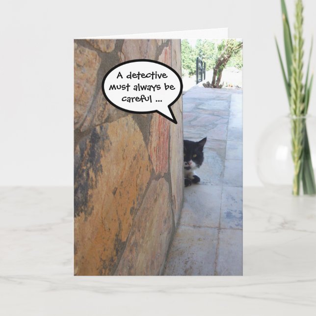 DETECTIVE CAT BEHIND THE STONE WALL / Father's Day Card (Front)