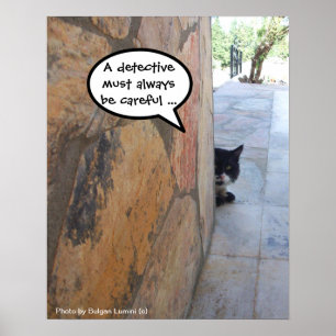 DETECTIVE CAT BEHIND THE STONE WALL / Father's Day Poster
