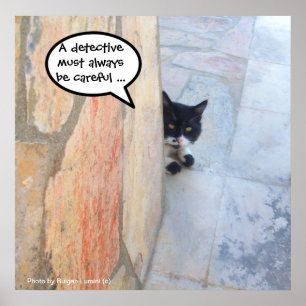 DETECTIVE CAT BEHIND THE STONE WALL / Father's Day Poster