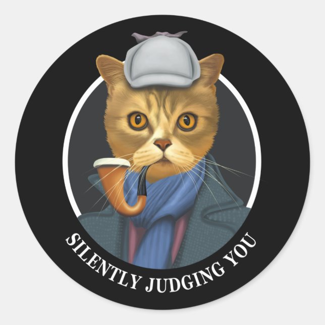 Detective Cat - Silently Judging You Classic Round Sticker (Front)