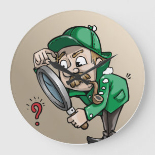 Detective Coat Hat Magnifier Glass Private Eye Arm Large Clock
