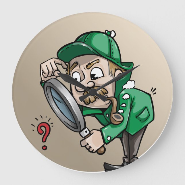 Detective Coat Hat Magnifier Glass Private Eye Arm Large Clock (Front)