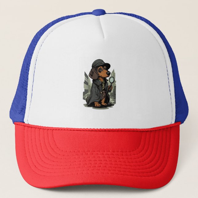 Detective Dachshund – Mystery Solving Dog Trucker Hat (Front)