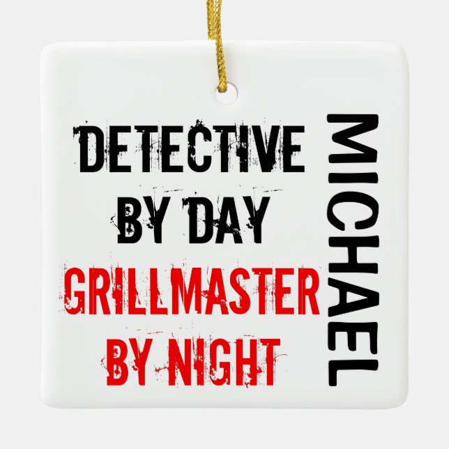 Detective Grillmaster CUSTOM Ceramic Ornament (Front)