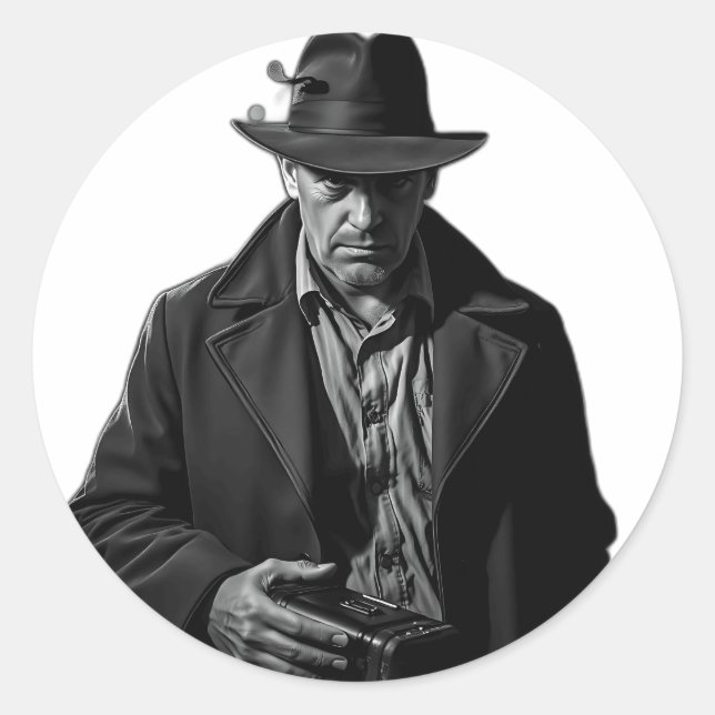 Detective in Noir Style Classic Round Sticker (Front)
