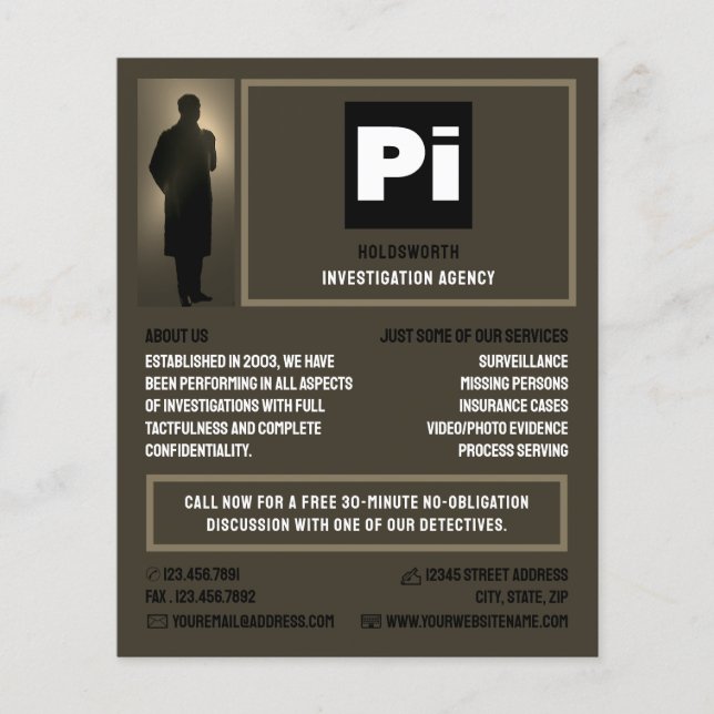 Detective Logo, Private Detective Investigator Flyer (Front)