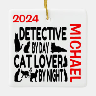 Detective Loves Cats CUSTOM Ceramic Ornament