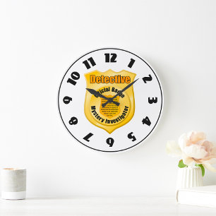 Detective Official Badge Mystery Investigator Large Clock