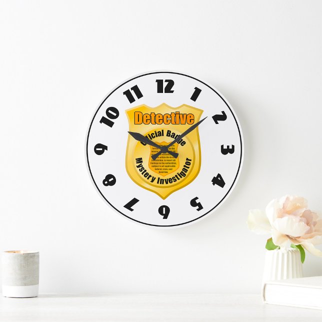 Detective Official Badge Mystery Investigator Large Clock (Creator Uploaded)