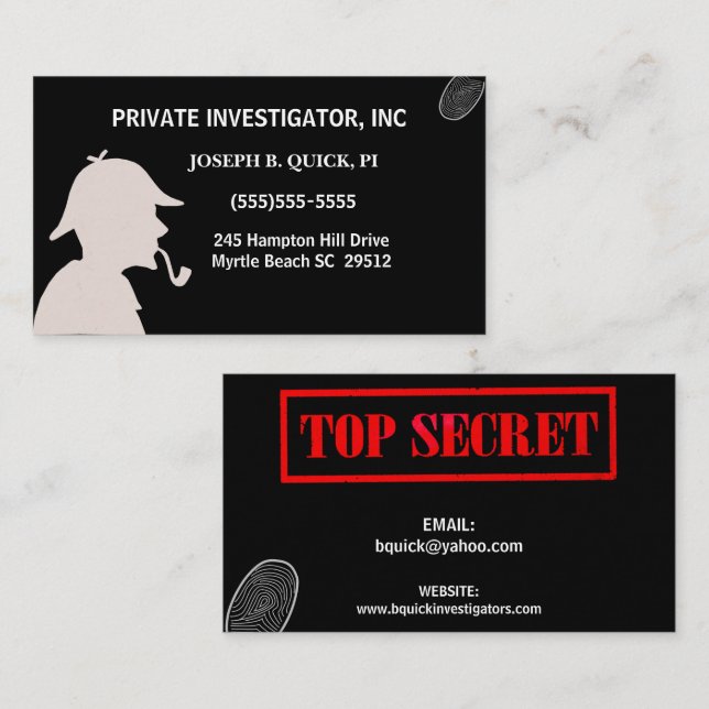 Detective Private Investigator Business Cards (Front/Back)