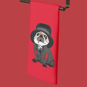 Detective Sherlock Pug  Tea Towel