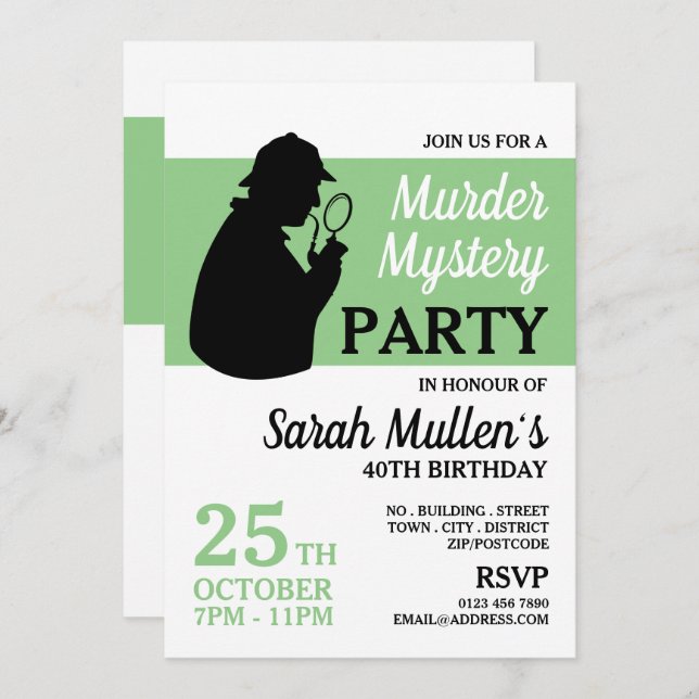 Detective Silhouette, Murder Mystery Birthday Invitation (Front/Back)
