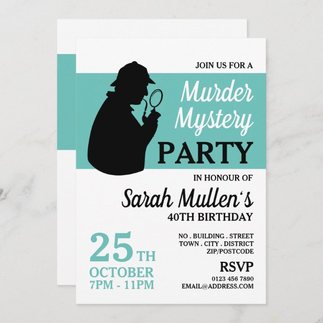 Detective Silhouette, Murder Mystery Birthday Invitation (Front/Back)