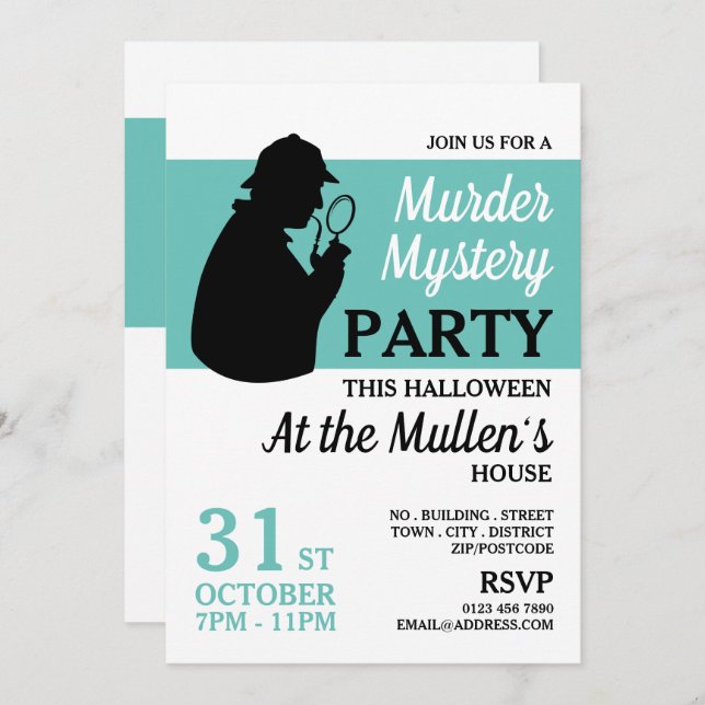 Detective Silhouette, Murder Mystery Halloween Invitation (Front/Back)