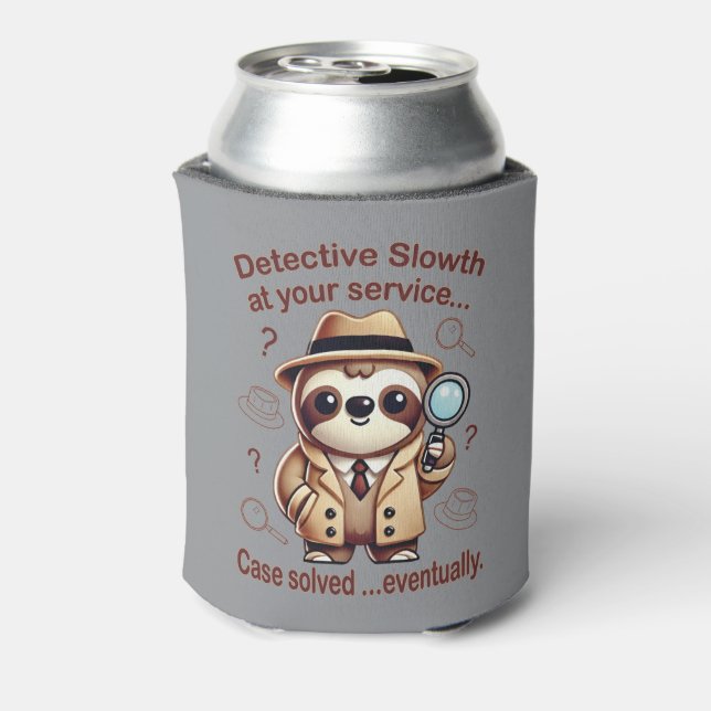 "Detective Sloth" Sloth Private Eye Can Cooler (Can Back)