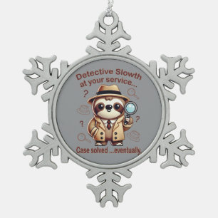 "Detective Sloth" Sloth Private Eye Snowflake Pewter Christmas Ornament