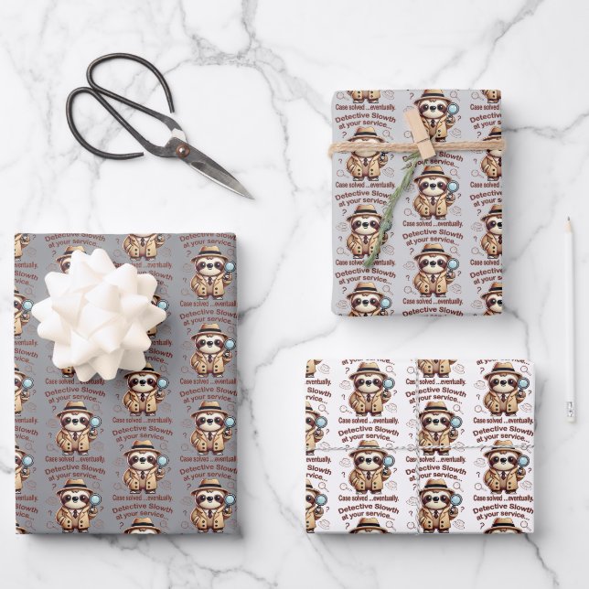 "Detective Sloth" Sloth Private Eye Wrapping Paper Sheet (Front)