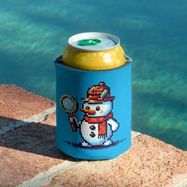Detective Snowman - Funny Pixel Art Winter Mystery Can Cooler (In Situ Pool)