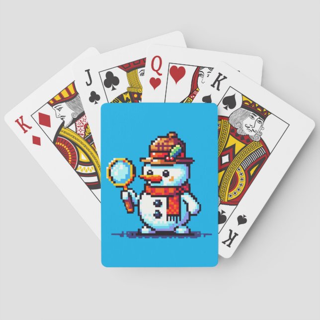 Detective Snowman - Funny Pixel Art Winter Mystery Playing Cards (Back)