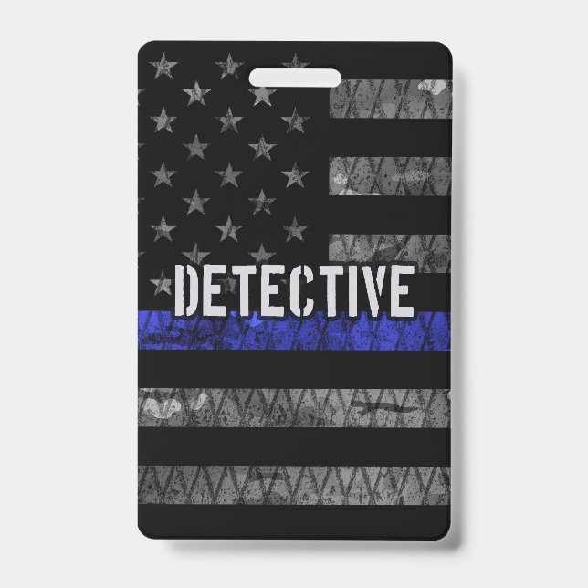 Detective Thin Blue Line Distressed Flag ID Badge (Front)