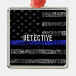 Detective Thin Blue Line Distressed Flag Metal Ornament