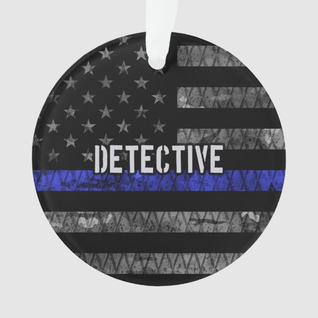 Detective Thin Blue Line Distressed Flag Ornament (Front)