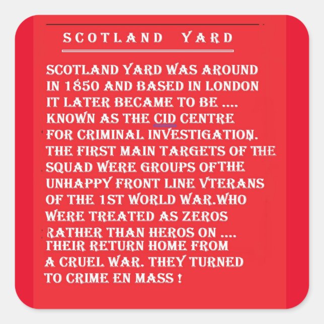 DETECTIVES COPS ROBBERS HISTORY SQUARE STICKER (Front)