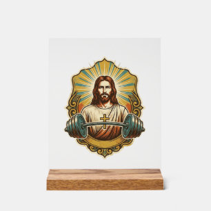 Determined Jesus Heavy Iron Barbell Powerlifting G Acrylic Sign