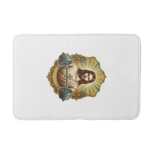 Determined Jesus Heavy Iron Barbell Powerlifting G Bath Mat
