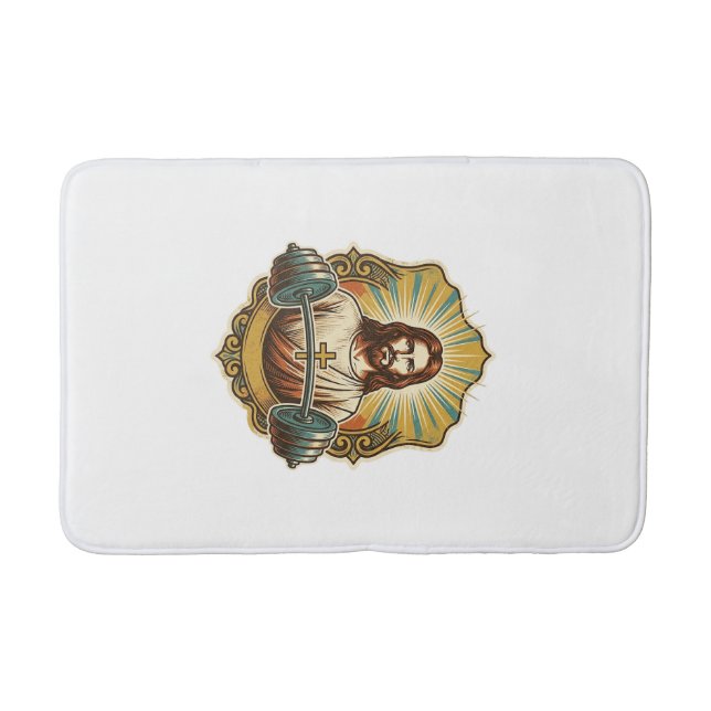 Determined Jesus Heavy Iron Barbell Powerlifting G Bath Mat (Front)