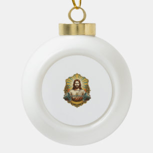 Determined Jesus Heavy Iron Barbell Powerlifting G Ceramic Ball Christmas Ornament