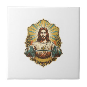 Determined Jesus Heavy Iron Barbell Powerlifting G Ceramic Tile