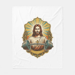 Determined Jesus Heavy Iron Barbell Powerlifting G Fleece Blanket