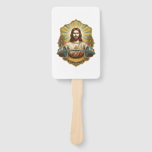 Determined Jesus Heavy Iron Barbell Powerlifting G Hand Fan