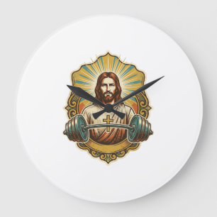 Determined Jesus Heavy Iron Barbell Powerlifting G Large Clock