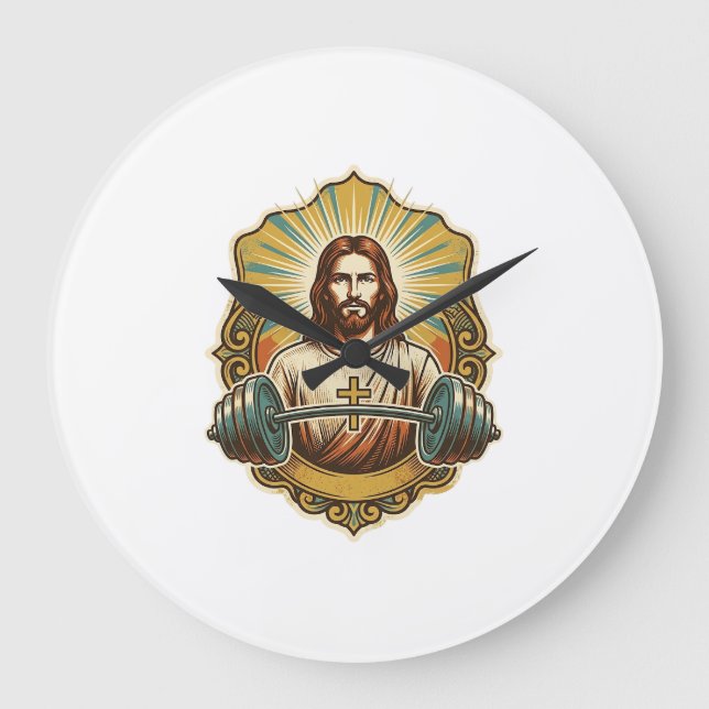 Determined Jesus Heavy Iron Barbell Powerlifting G Large Clock (Front)