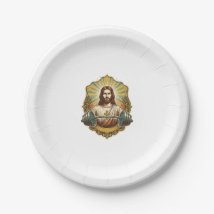 Determined Jesus Heavy Iron Barbell Powerlifting G Paper Plate