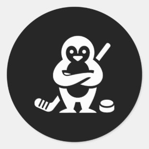 Determined Penguin Hockey Silhouette Design Classic Round Sticker