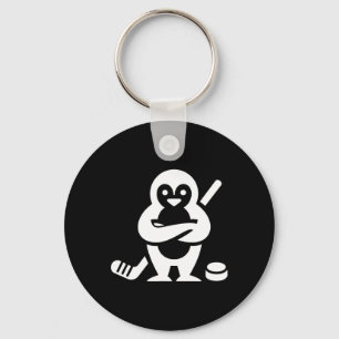 Determined Penguin Hockey Silhouette Design Key Ring