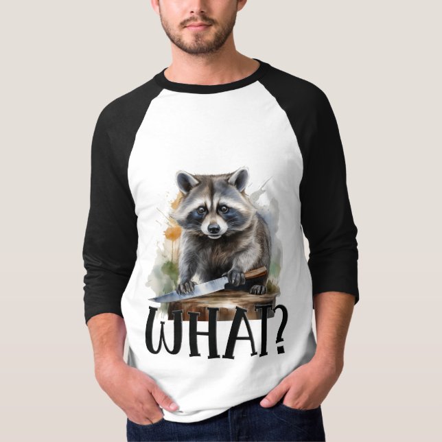 Determined Racoon with a Kitchen Knife, what T-Shirt (Front)