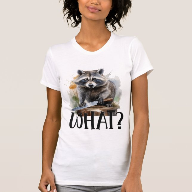 Determined Racoon with a Kitchen Knife, what T-Shirt (Front)