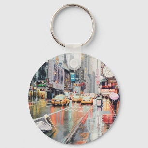 "Detour" Pelican in New York Watercolor Key Ring