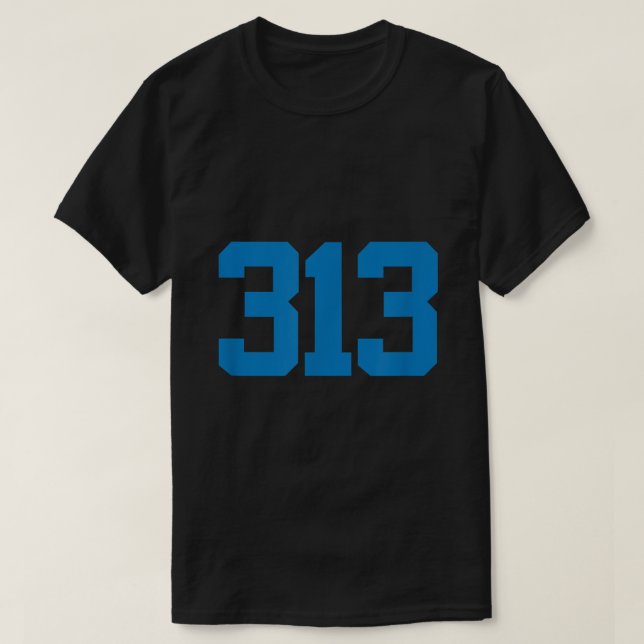Detroit 313 Area Code  GRIT  Sports Fan  Detroiter T-Shirt (Design Front)