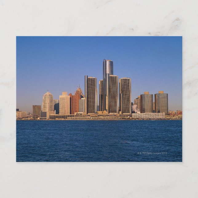 Detroit buildings on the water postcard (Front)